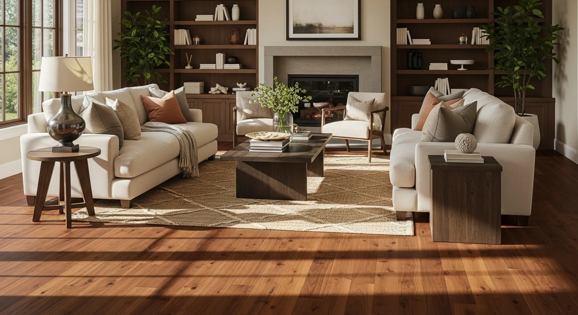 Luxurious living room with beautiful hardwood floors